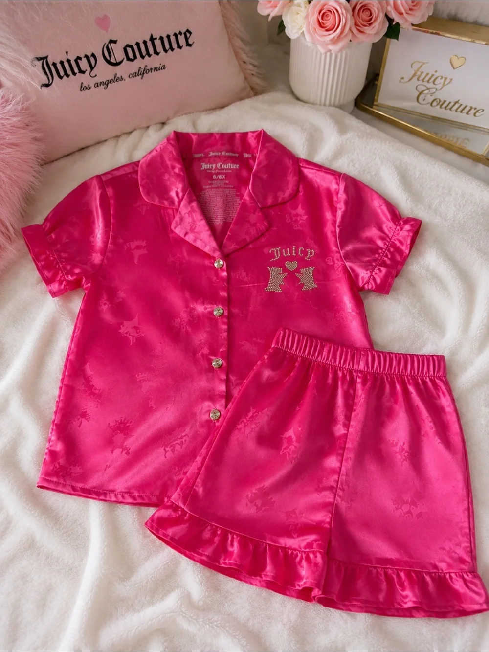 Juicy Couture Bright Hot Pink Satin Short Pajama Set